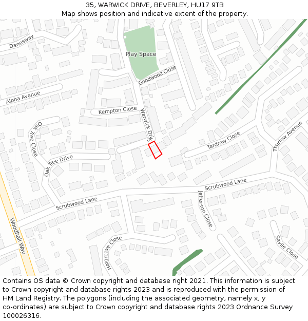 35, WARWICK DRIVE, BEVERLEY, HU17 9TB: Location map and indicative extent of plot