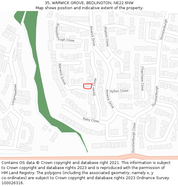 35, WARWICK GROVE, BEDLINGTON, NE22 6NW: Location map and indicative extent of plot