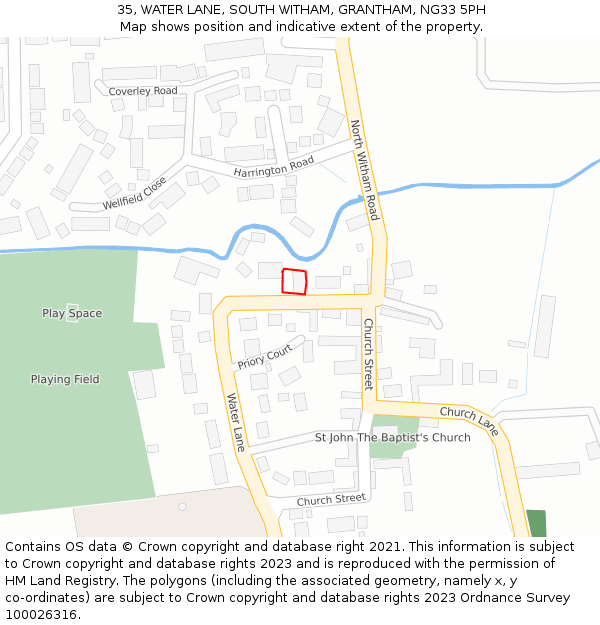 35, WATER LANE, SOUTH WITHAM, GRANTHAM, NG33 5PH: Location map and indicative extent of plot