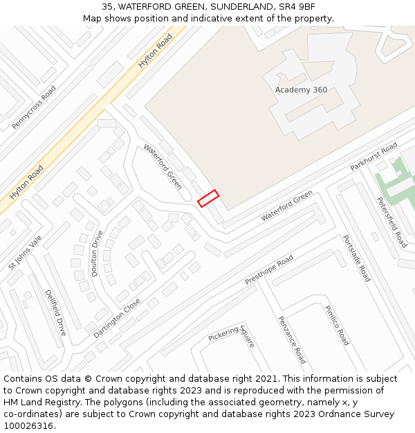 35, WATERFORD GREEN, SUNDERLAND, SR4 9BF: Location map and indicative extent of plot