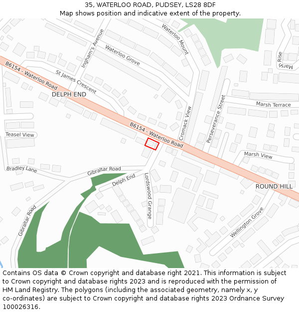 35, WATERLOO ROAD, PUDSEY, LS28 8DF: Location map and indicative extent of plot