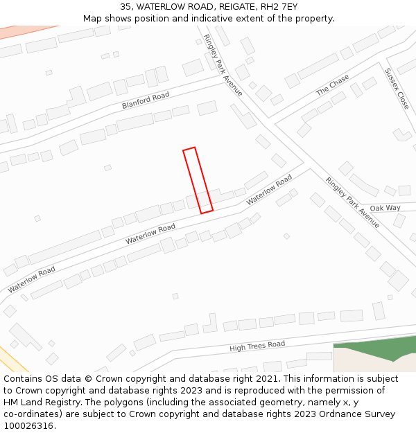 35, WATERLOW ROAD, REIGATE, RH2 7EY: Location map and indicative extent of plot