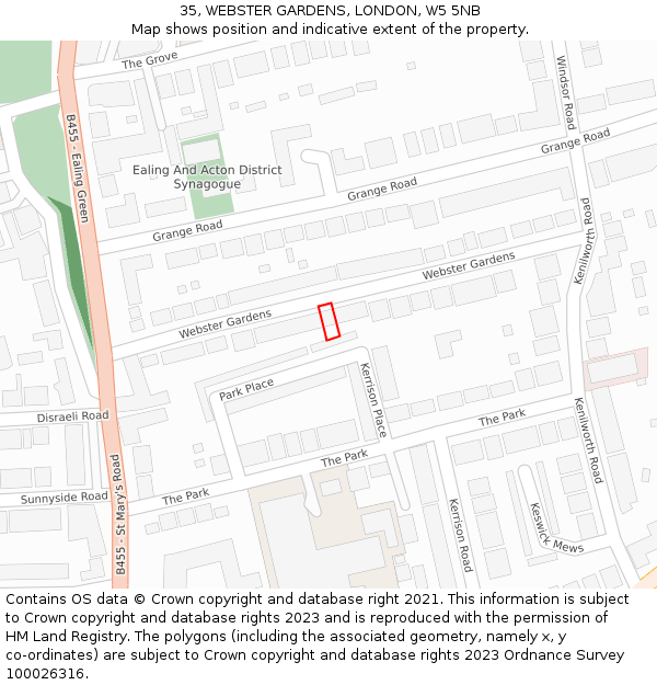 35, WEBSTER GARDENS, LONDON, W5 5NB: Location map and indicative extent of plot
