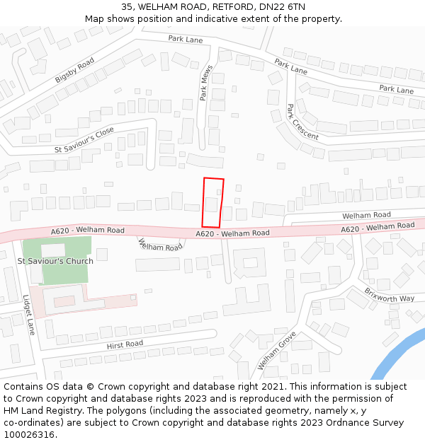 35, WELHAM ROAD, RETFORD, DN22 6TN: Location map and indicative extent of plot