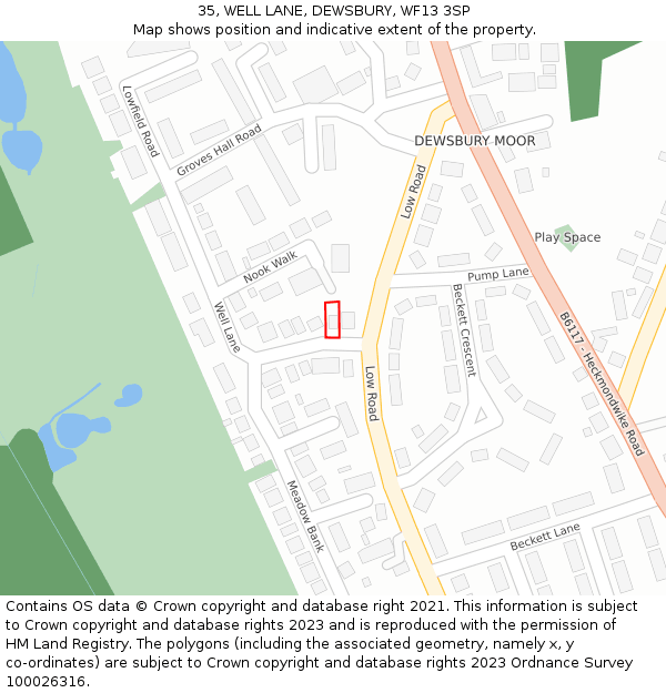 35, WELL LANE, DEWSBURY, WF13 3SP: Location map and indicative extent of plot