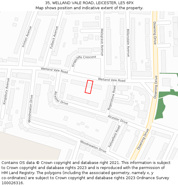 35, WELLAND VALE ROAD, LEICESTER, LE5 6PX: Location map and indicative extent of plot