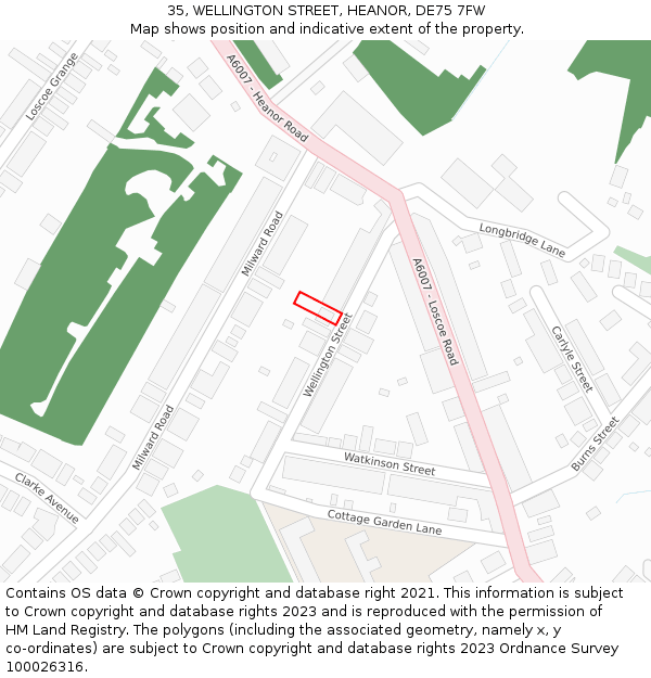 35, WELLINGTON STREET, HEANOR, DE75 7FW: Location map and indicative extent of plot