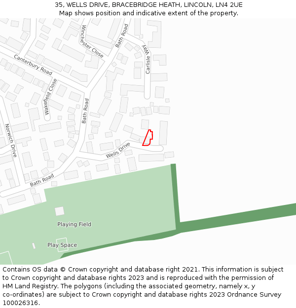 35, WELLS DRIVE, BRACEBRIDGE HEATH, LINCOLN, LN4 2UE: Location map and indicative extent of plot