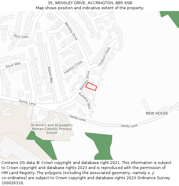 35, WENSLEY DRIVE, ACCRINGTON, BB5 6SB: Location map and indicative extent of plot