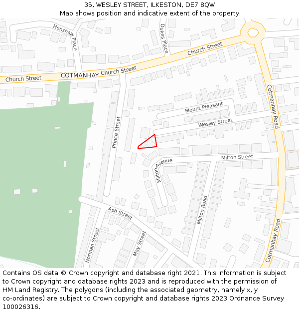 35, WESLEY STREET, ILKESTON, DE7 8QW: Location map and indicative extent of plot