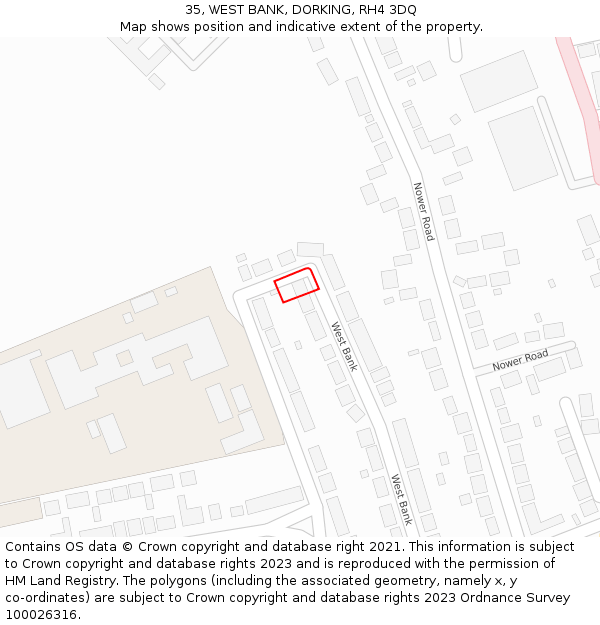 35, WEST BANK, DORKING, RH4 3DQ: Location map and indicative extent of plot