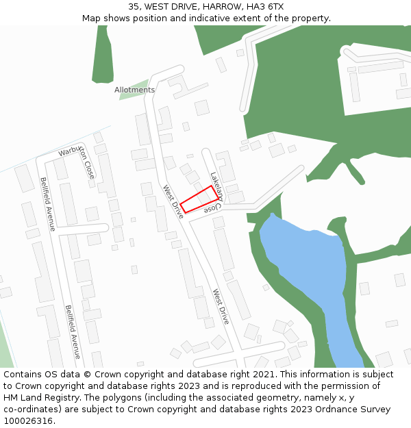 35, WEST DRIVE, HARROW, HA3 6TX: Location map and indicative extent of plot