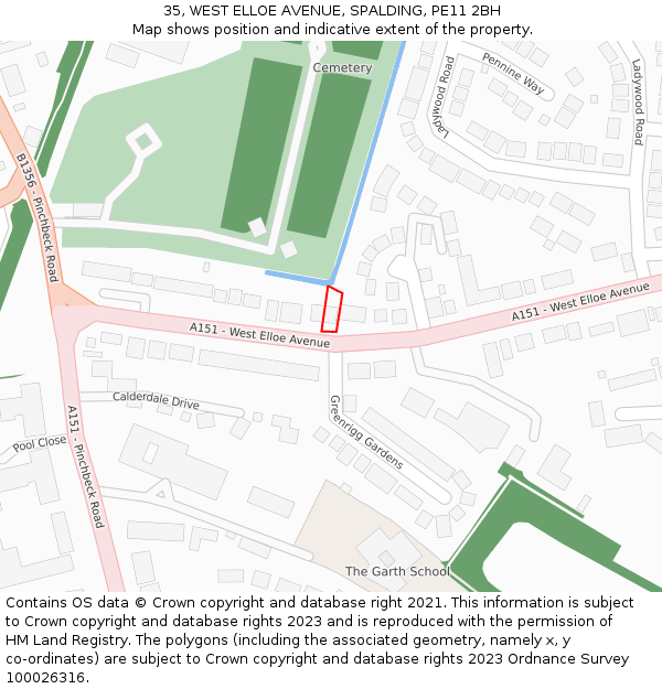 35, WEST ELLOE AVENUE, SPALDING, PE11 2BH: Location map and indicative extent of plot