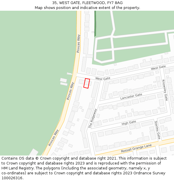 35, WEST GATE, FLEETWOOD, FY7 8AG: Location map and indicative extent of plot
