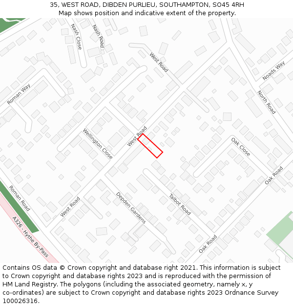 35, WEST ROAD, DIBDEN PURLIEU, SOUTHAMPTON, SO45 4RH: Location map and indicative extent of plot