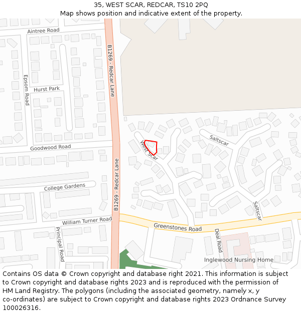 35, WEST SCAR, REDCAR, TS10 2PQ: Location map and indicative extent of plot