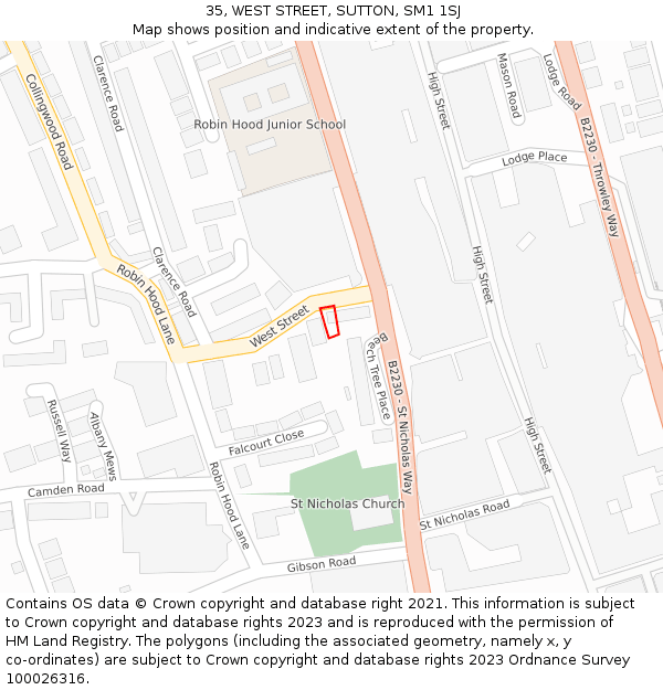 35, WEST STREET, SUTTON, SM1 1SJ: Location map and indicative extent of plot