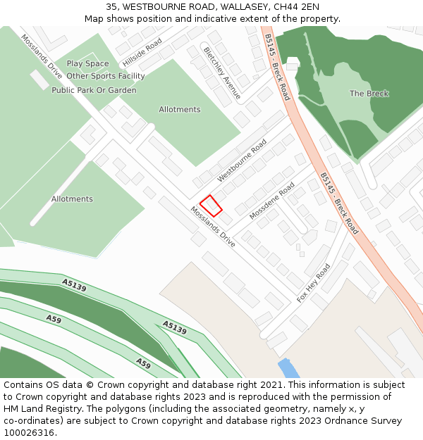 35, WESTBOURNE ROAD, WALLASEY, CH44 2EN: Location map and indicative extent of plot