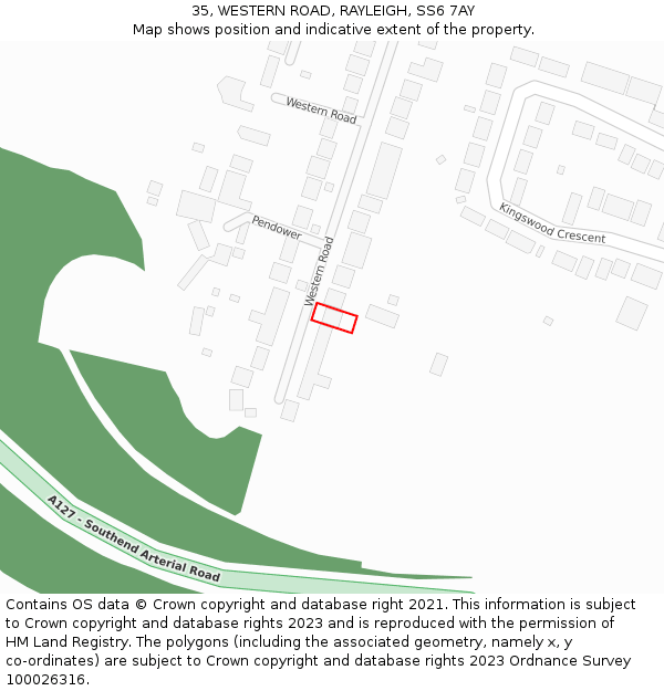 35, WESTERN ROAD, RAYLEIGH, SS6 7AY: Location map and indicative extent of plot