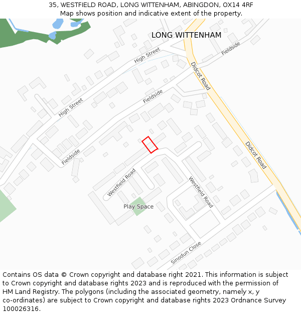 35, WESTFIELD ROAD, LONG WITTENHAM, ABINGDON, OX14 4RF: Location map and indicative extent of plot