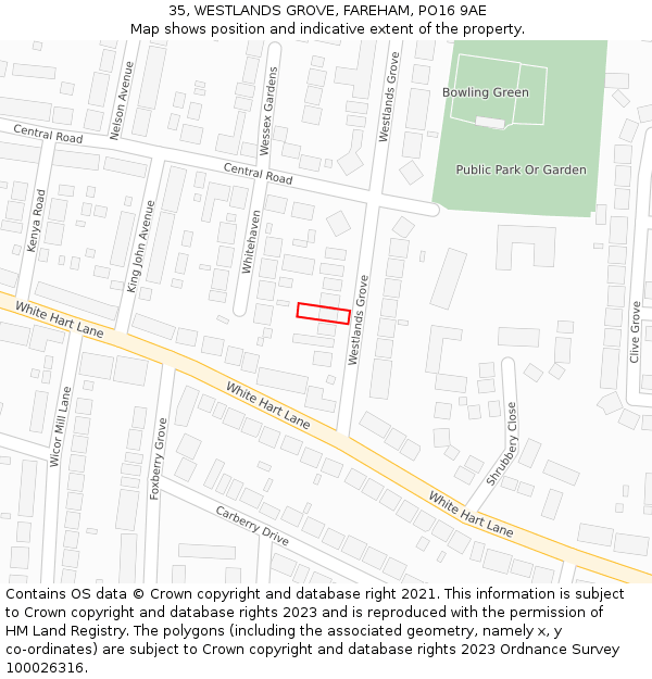 35, WESTLANDS GROVE, FAREHAM, PO16 9AE: Location map and indicative extent of plot