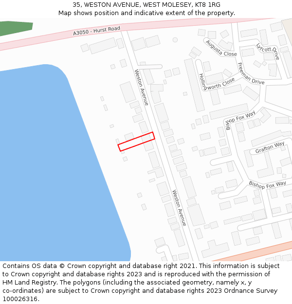 35, WESTON AVENUE, WEST MOLESEY, KT8 1RG: Location map and indicative extent of plot