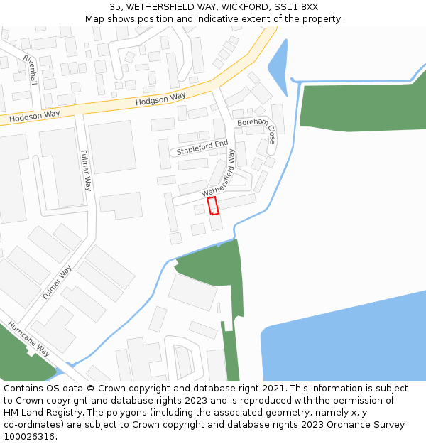 35, WETHERSFIELD WAY, WICKFORD, SS11 8XX: Location map and indicative extent of plot