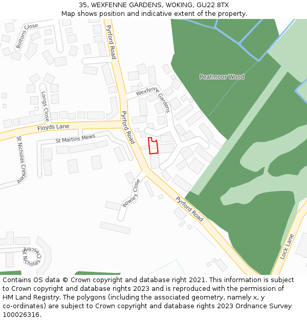 35, WEXFENNE GARDENS, WOKING, GU22 8TX: Location map and indicative extent of plot