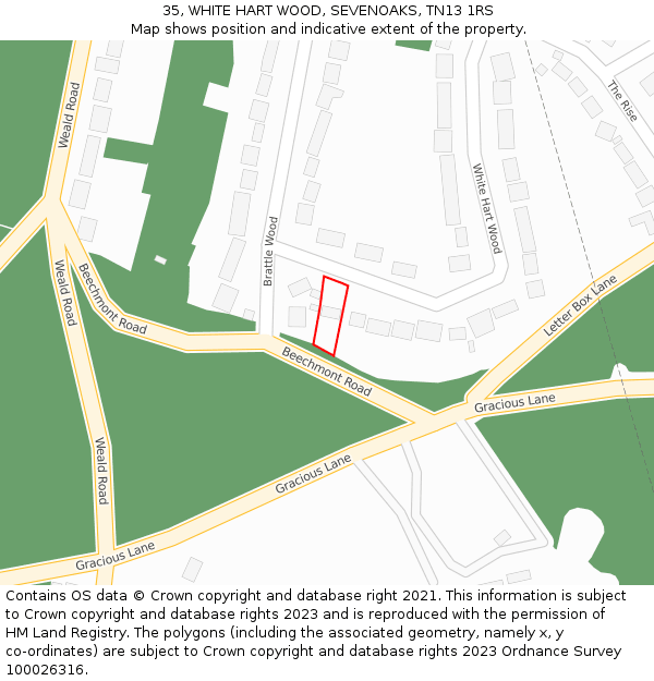 35, WHITE HART WOOD, SEVENOAKS, TN13 1RS: Location map and indicative extent of plot