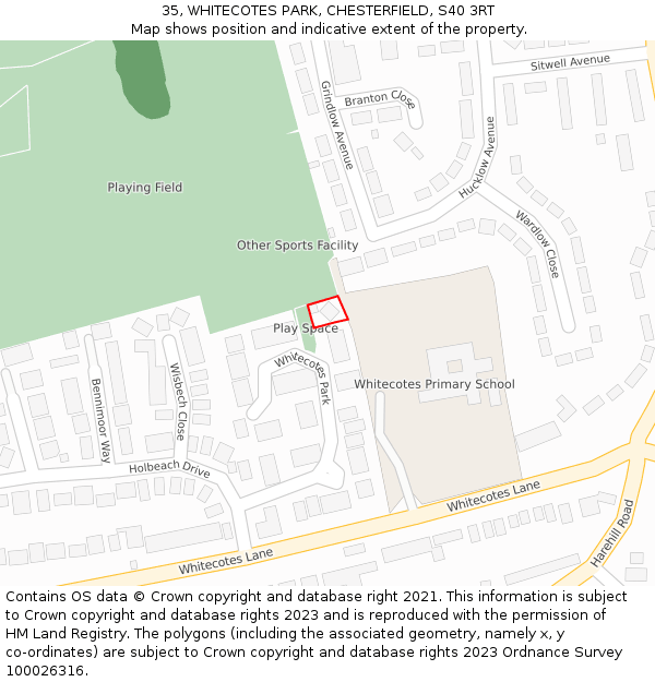 35, WHITECOTES PARK, CHESTERFIELD, S40 3RT: Location map and indicative extent of plot