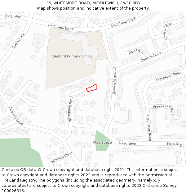 35, WHITEMORE ROAD, MIDDLEWICH, CW10 0DY: Location map and indicative extent of plot