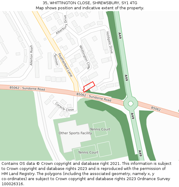 35, WHITTINGTON CLOSE, SHREWSBURY, SY1 4TG: Location map and indicative extent of plot