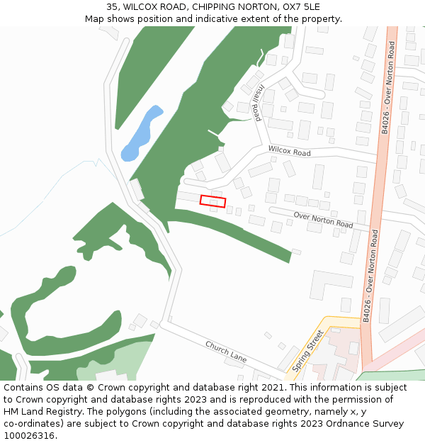 35, WILCOX ROAD, CHIPPING NORTON, OX7 5LE: Location map and indicative extent of plot