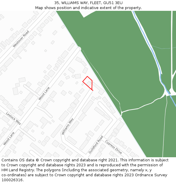 35, WILLIAMS WAY, FLEET, GU51 3EU: Location map and indicative extent of plot