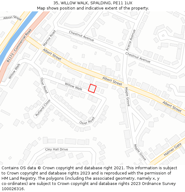 35, WILLOW WALK, SPALDING, PE11 1UX: Location map and indicative extent of plot