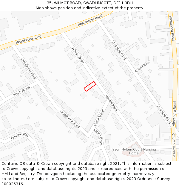 35, WILMOT ROAD, SWADLINCOTE, DE11 9BH: Location map and indicative extent of plot