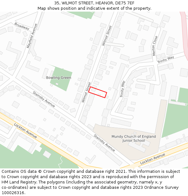 35, WILMOT STREET, HEANOR, DE75 7EF: Location map and indicative extent of plot