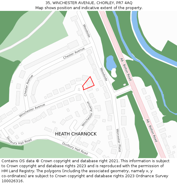 35, WINCHESTER AVENUE, CHORLEY, PR7 4AQ: Location map and indicative extent of plot