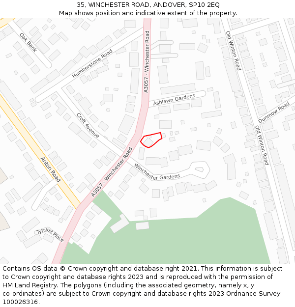 35, WINCHESTER ROAD, ANDOVER, SP10 2EQ: Location map and indicative extent of plot