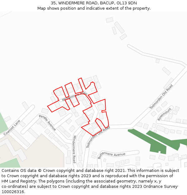 35, WINDERMERE ROAD, BACUP, OL13 9DN: Location map and indicative extent of plot