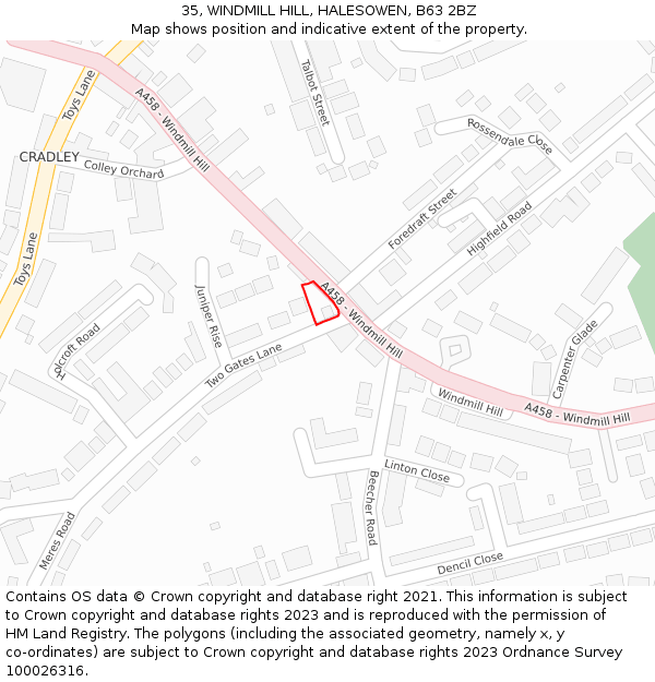 35, WINDMILL HILL, HALESOWEN, B63 2BZ: Location map and indicative extent of plot