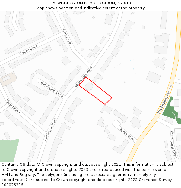 35, WINNINGTON ROAD, LONDON, N2 0TR: Location map and indicative extent of plot