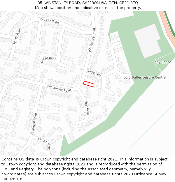 35, WINSTANLEY ROAD, SAFFRON WALDEN, CB11 3EQ: Location map and indicative extent of plot