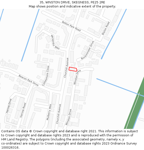 35, WINSTON DRIVE, SKEGNESS, PE25 2RE: Location map and indicative extent of plot