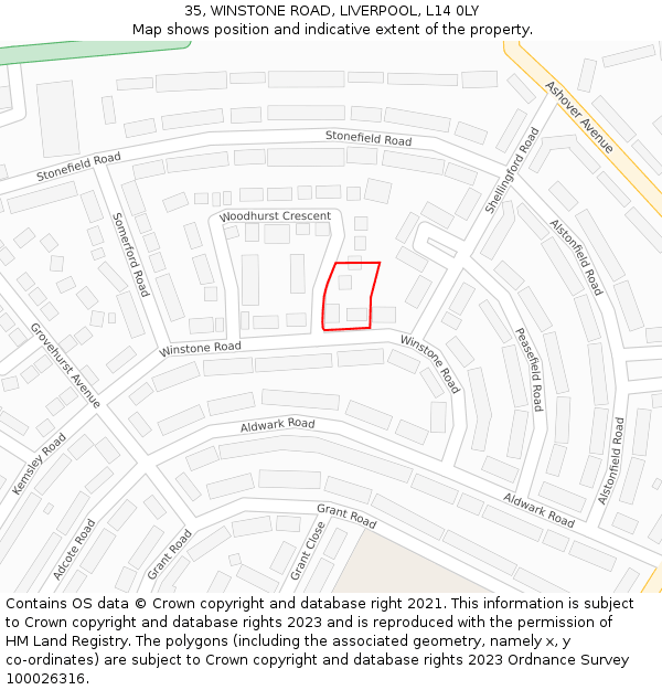 35, WINSTONE ROAD, LIVERPOOL, L14 0LY: Location map and indicative extent of plot