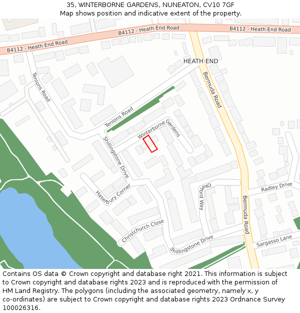 35, WINTERBORNE GARDENS, NUNEATON, CV10 7GF: Location map and indicative extent of plot
