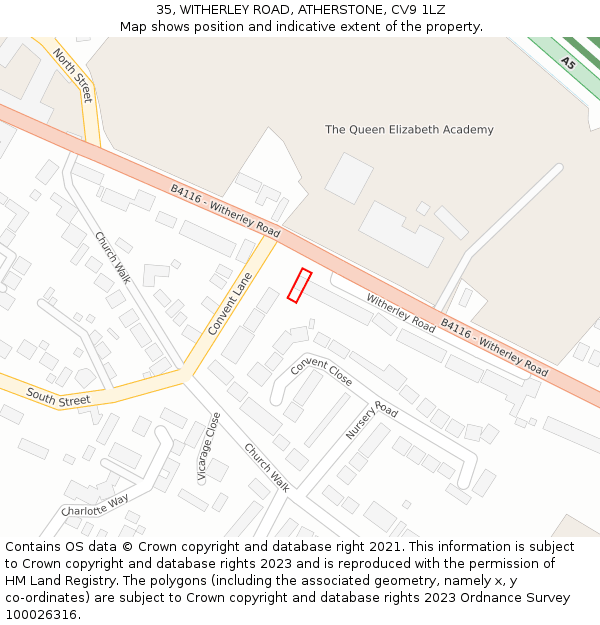 35, WITHERLEY ROAD, ATHERSTONE, CV9 1LZ: Location map and indicative extent of plot