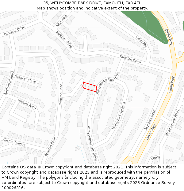 35, WITHYCOMBE PARK DRIVE, EXMOUTH, EX8 4EL: Location map and indicative extent of plot