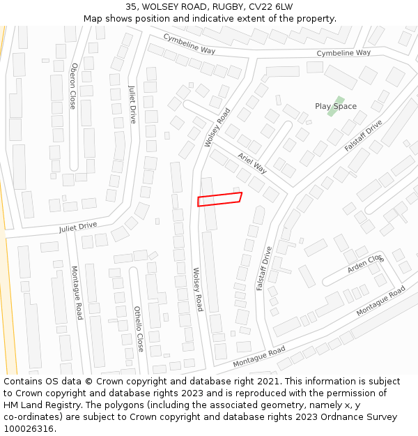 35, WOLSEY ROAD, RUGBY, CV22 6LW: Location map and indicative extent of plot