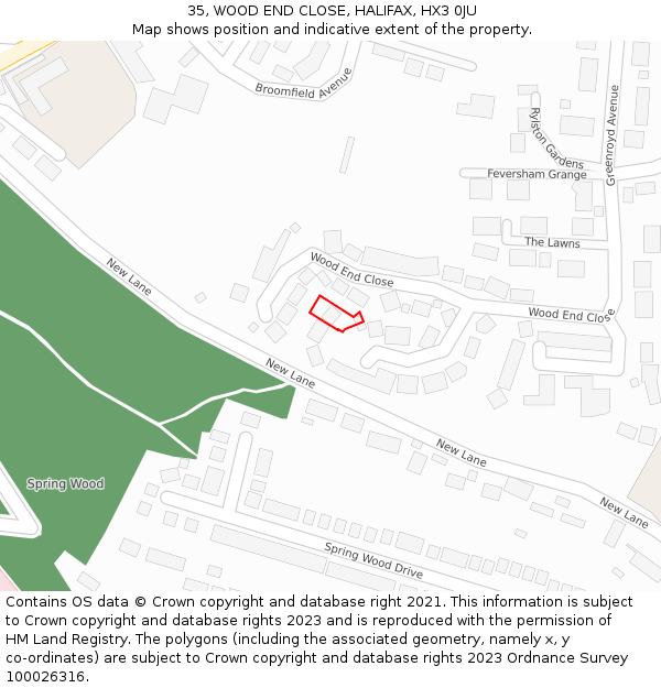 35, WOOD END CLOSE, HALIFAX, HX3 0JU: Location map and indicative extent of plot